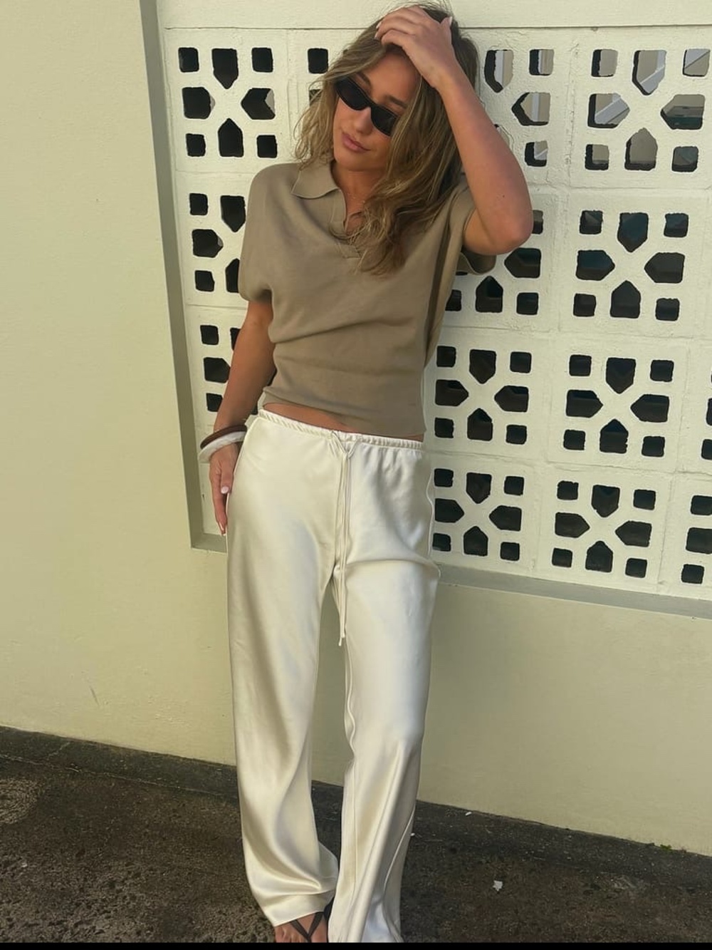 Henne Gerardo Pants Cream Satin Trousers Size 4